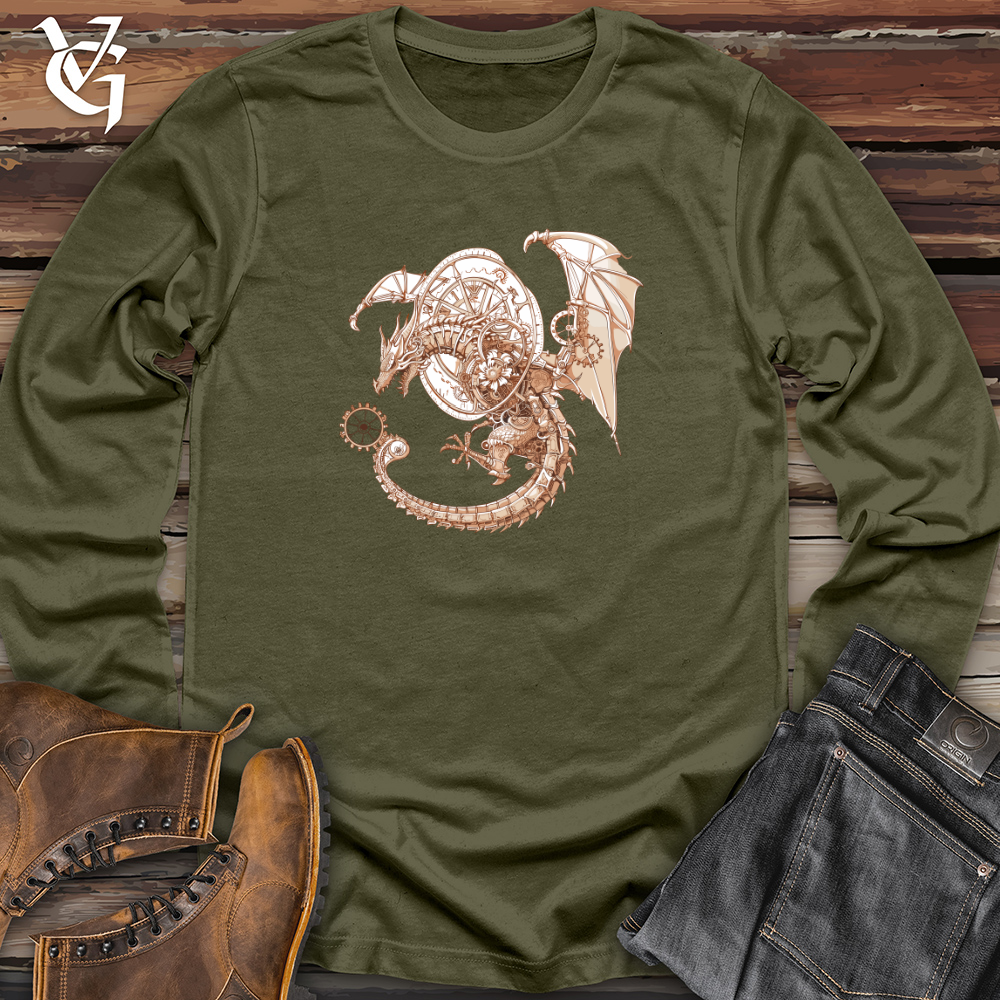 Viking Goods Steampunk Dragon Timepiece Long Sleeve Military Green / L