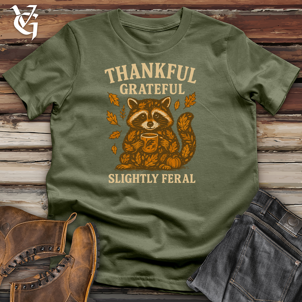 Viking Goods Thankful Grateful Slightly Feral Raccoon Tee Military Green / L