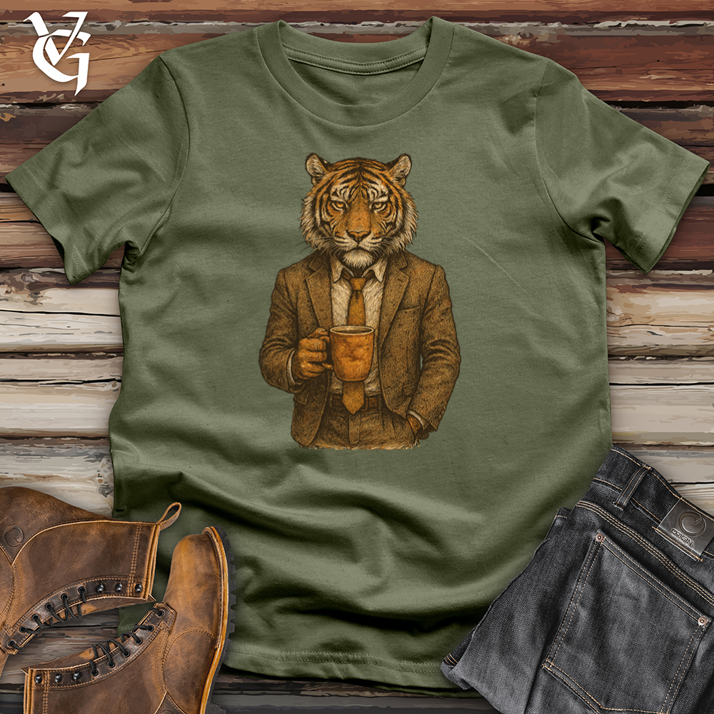 Viking Goods Tiger With Coffee Tee Military Green / L