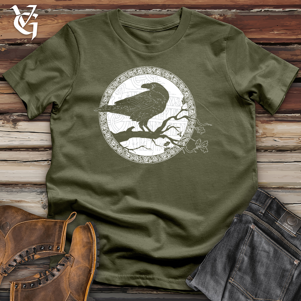 Viking Goods White Winter Raven Cotton Tee Military Green / L