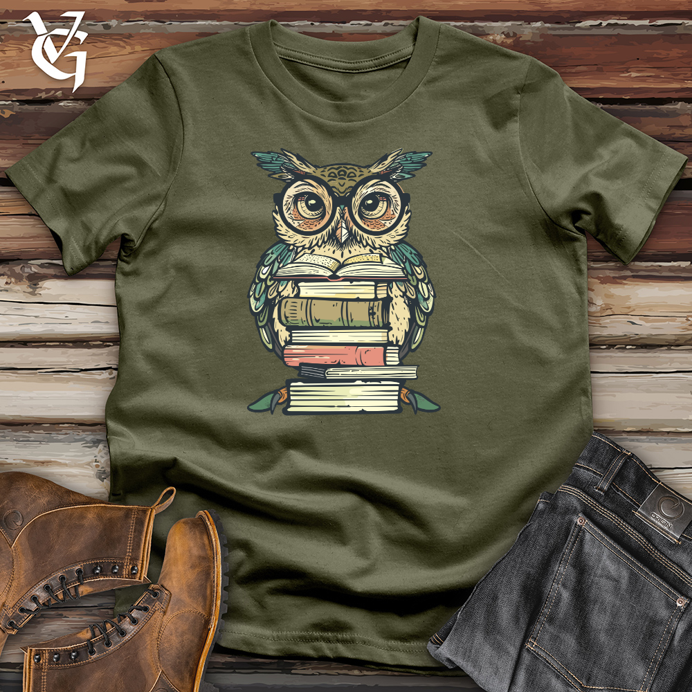 Viking Goods Wise Librarian Owl Cotton Tee Military Green / L