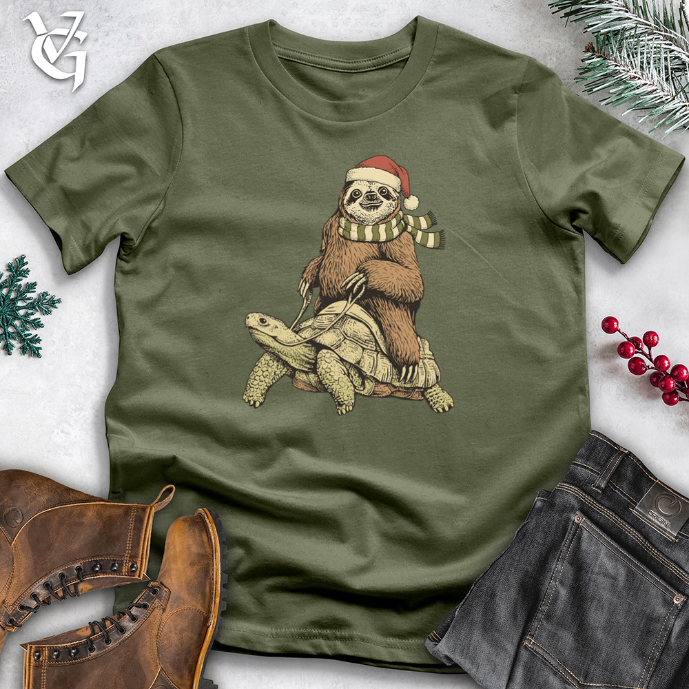 Viking Goods Christmas Sloth With Turtle Softstyle Tee Military Green / S