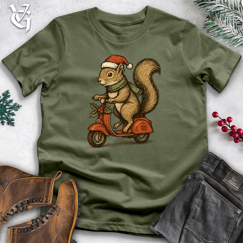 Viking Goods Christmas Squirrel Riding Scoot Softstyle Tee Military Green / S