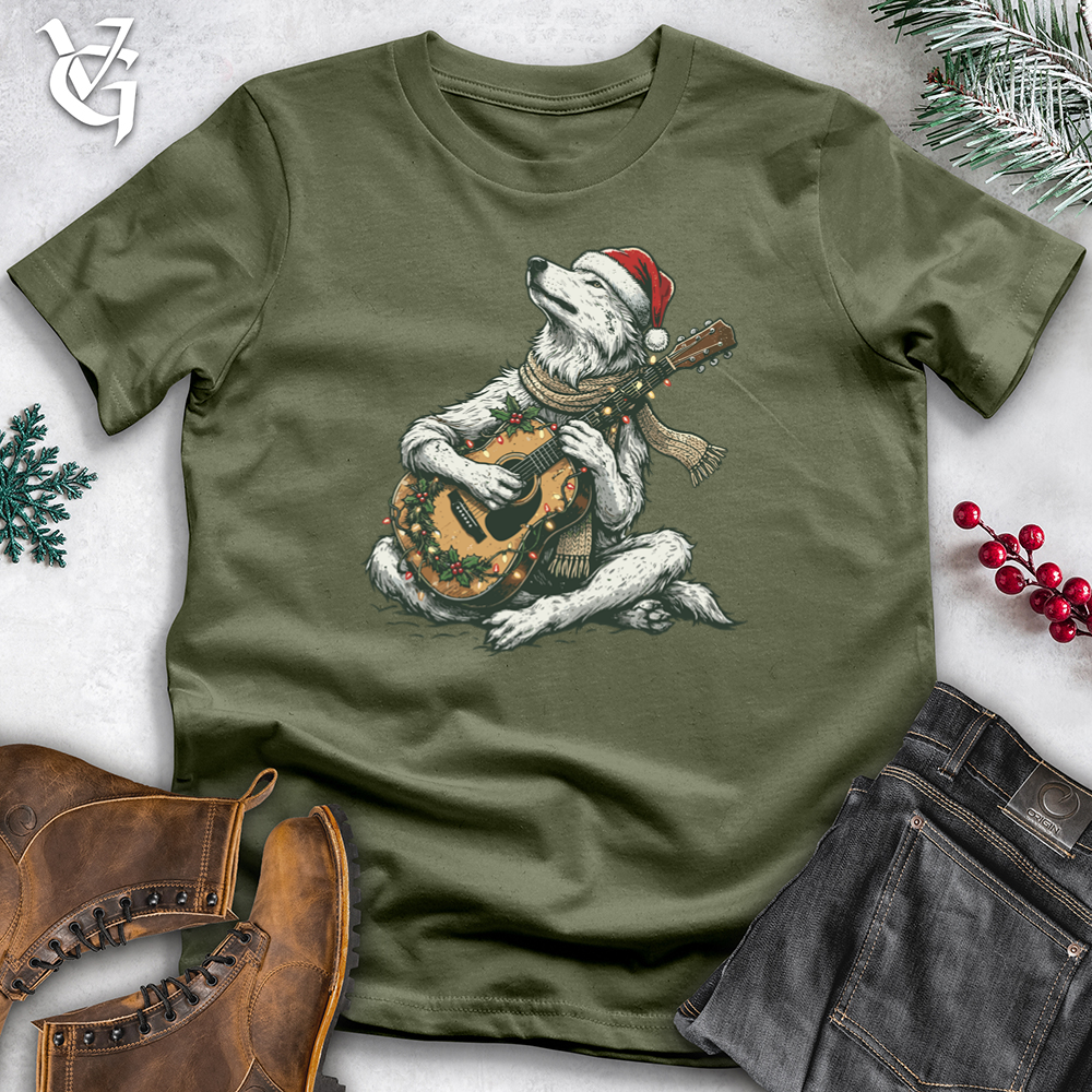 Viking Goods Christmas Wolf Playing Guitar Softstyle Tee Military Green / S