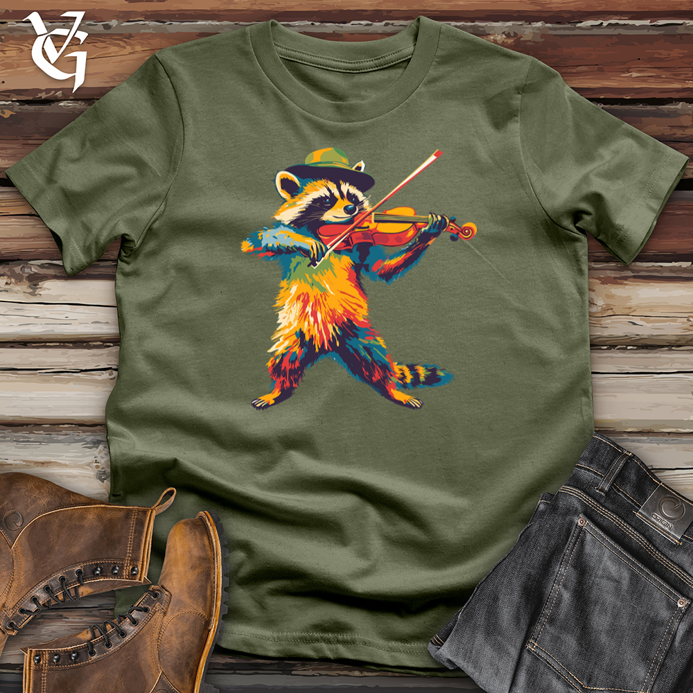 Viking Goods Hipster Raccoon Violinist Softstyle Tee Military Green / S