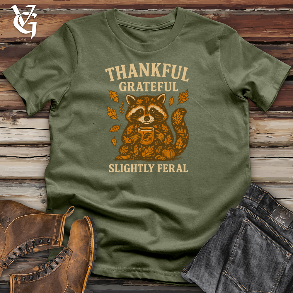 Viking Goods Thankful Grateful Slightly Feral Raccoon Softstyle Tee Military Green / S