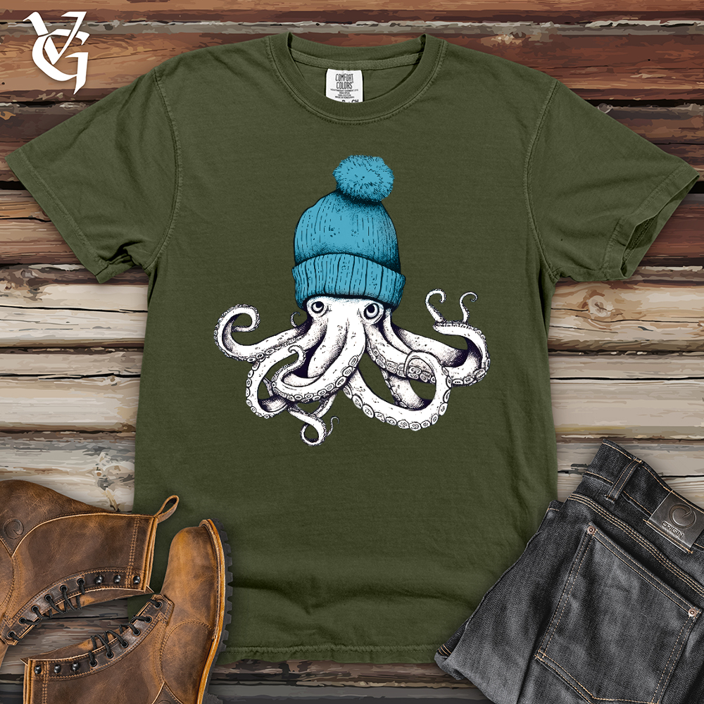 Viking Goods Octopus Wearing Beanie Heavy Cotton Comfort Colors Tee Moss / L