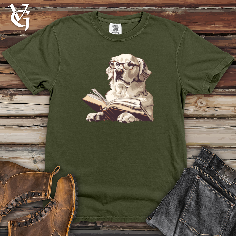 Viking Goods Scholarly Golden Retriever Bookmark Heavy Cotton Comfort Colors Tee Moss / L