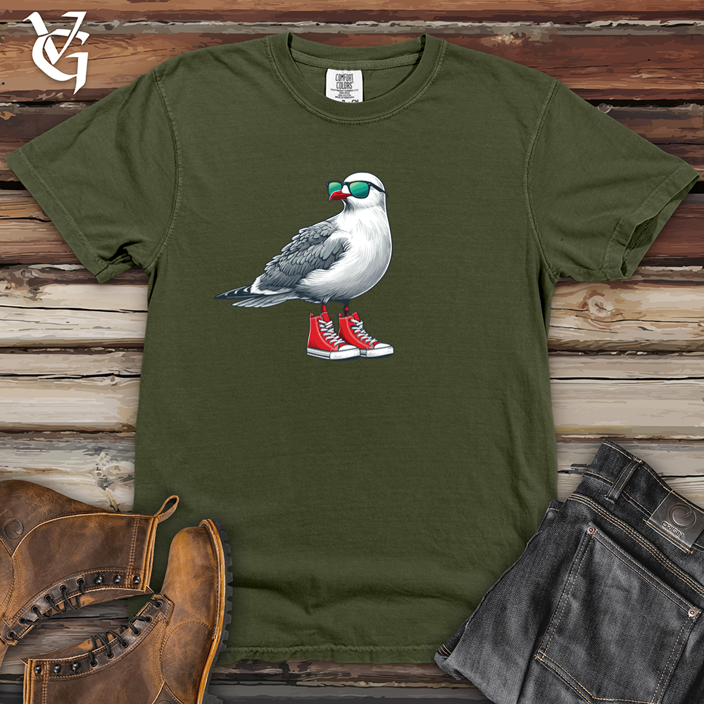Viking Goods Seagull with Red Sneakers and Sunglass Heavy Cotton Comfort Colors Tee Moss / L