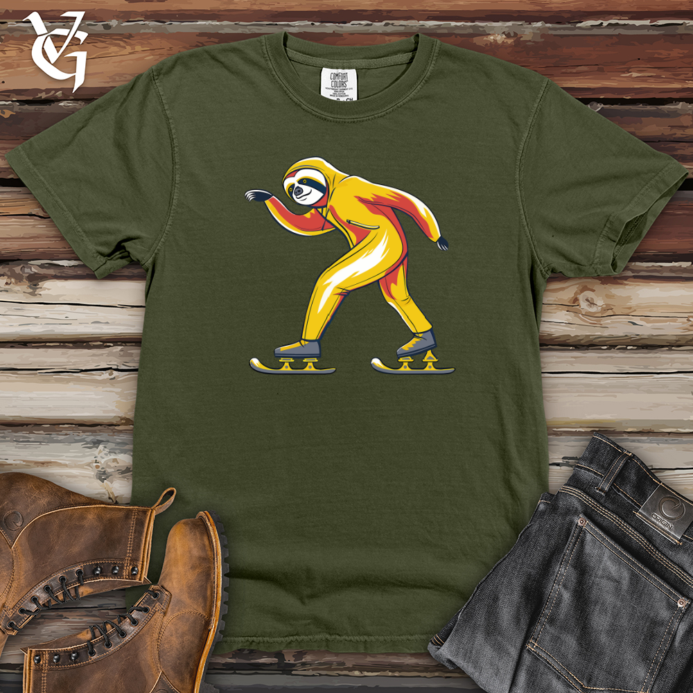 Viking Goods Sloth Ice Skating Heavy Cotton Comfort Colors Tee Moss / L