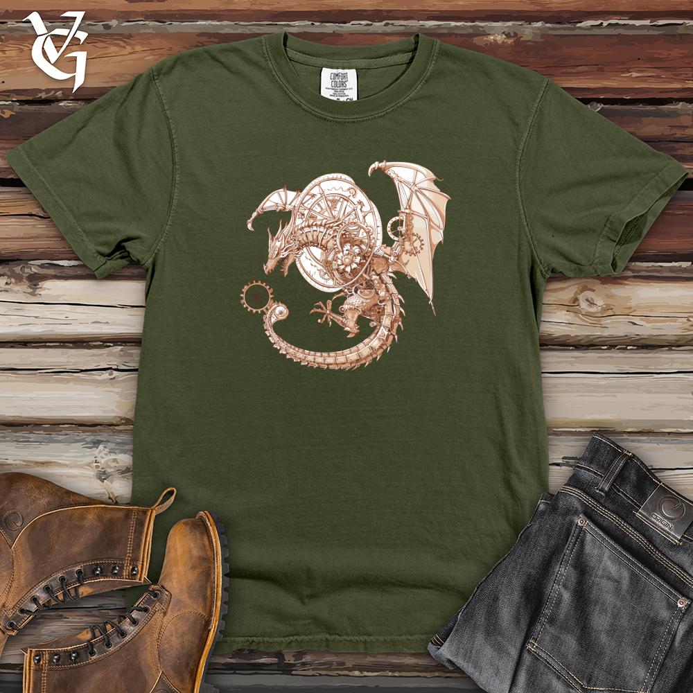 Viking Goods Steampunk Dragon Timepiece Heavy Cotton Comfort Colors Tee Moss / L
