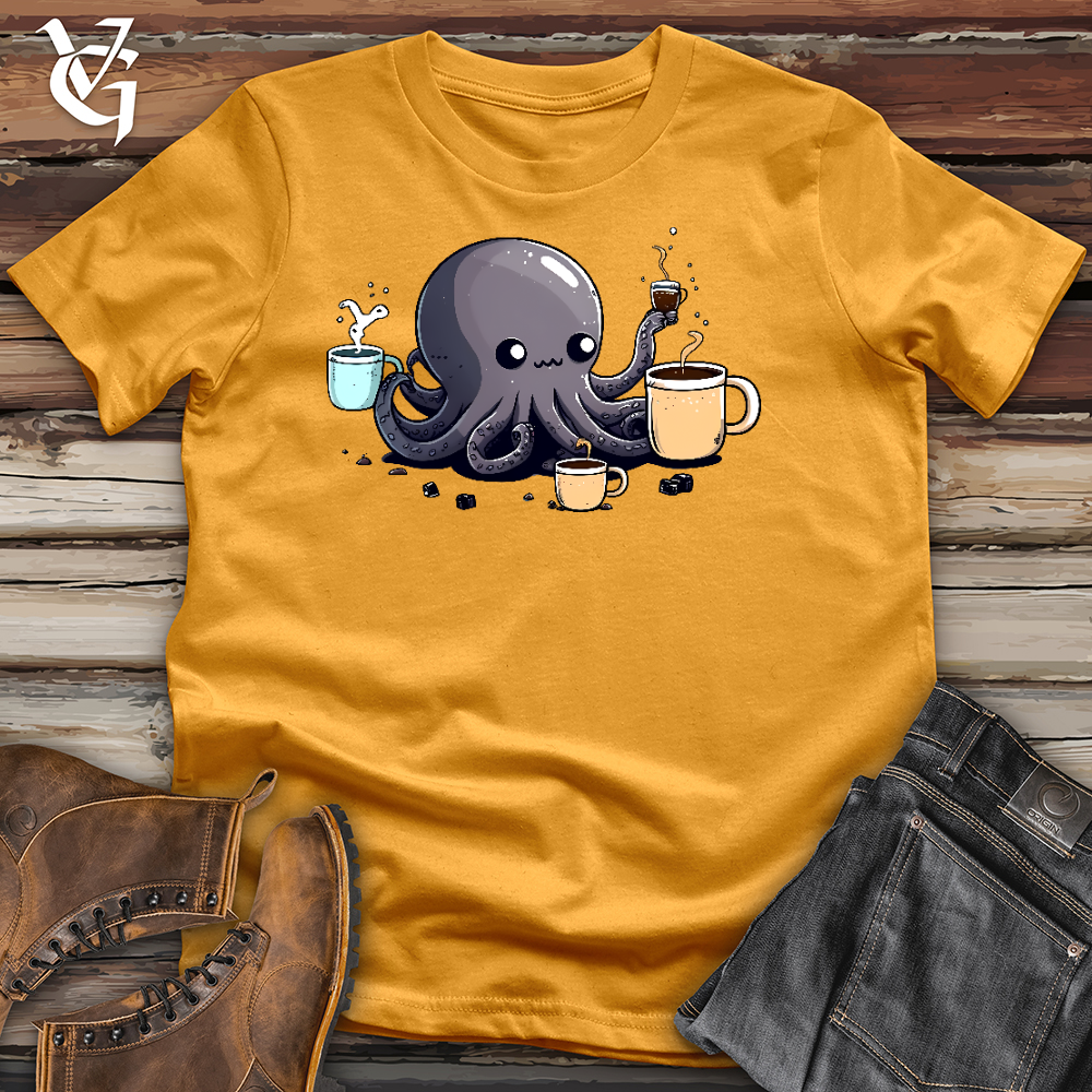 Viking Goods Octopus Coffee Addict Cotton Tee Mustard / L