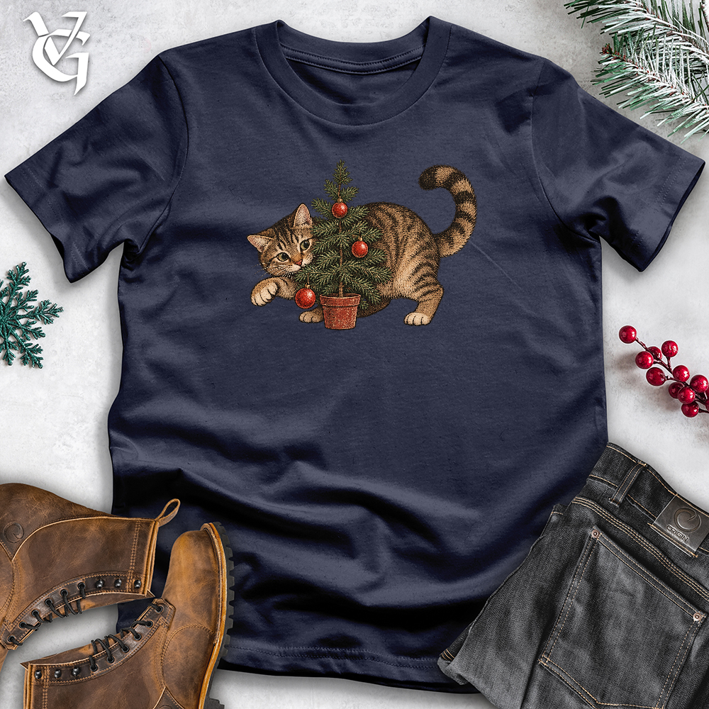 Viking Goods Cat Small Christmas Tree Softstyle Tee Navy / L