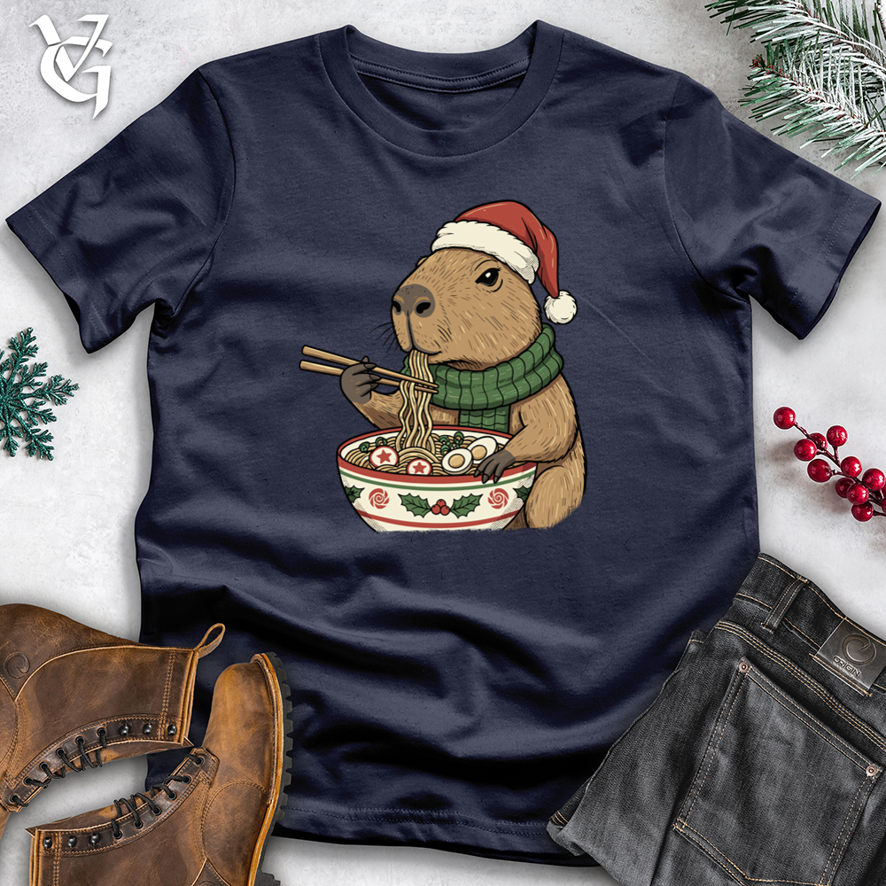 Viking Goods Christmas Capybara Eating Ramen Softstyle Tee Navy / L