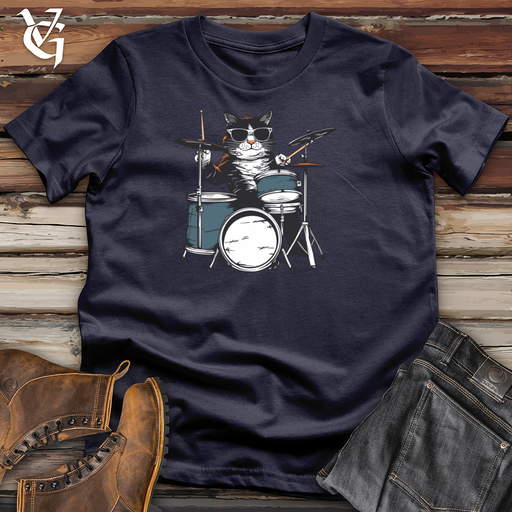 Viking Goods Cool Cat Drummer Cotton Tee Navy / L