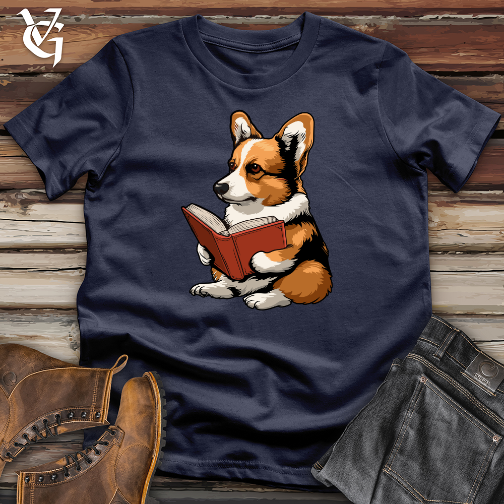 Viking Goods Corgi Reading Book Softstyle Tee Navy / L
