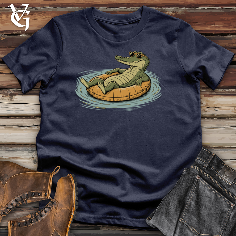 Viking Goods Crocodile Relaxing on Pool Tee Navy / L
