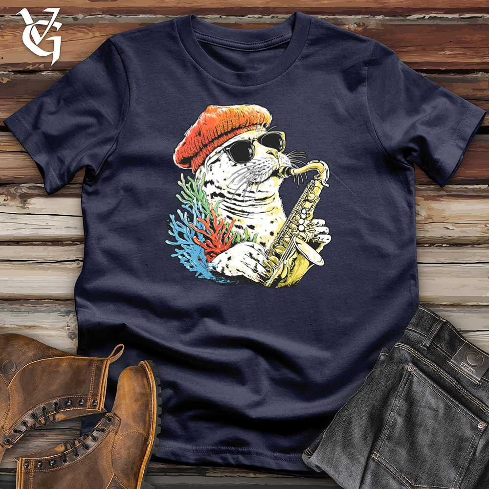 Viking Goods Leopard Seal Saxophone Softstyle Tee Navy / L