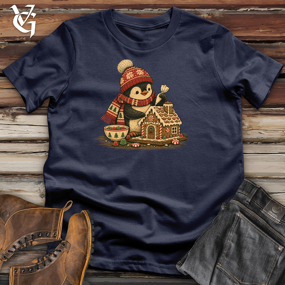 Viking Goods Penguin Gingerbread House Tee Navy / L