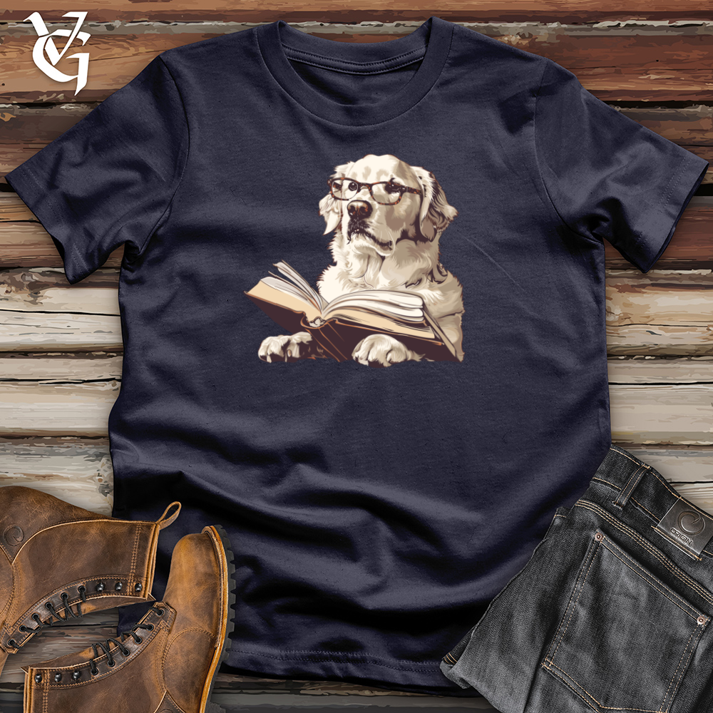 Viking Goods Scholarly Golden Retriever Bookmark Cotton Tee Navy / L