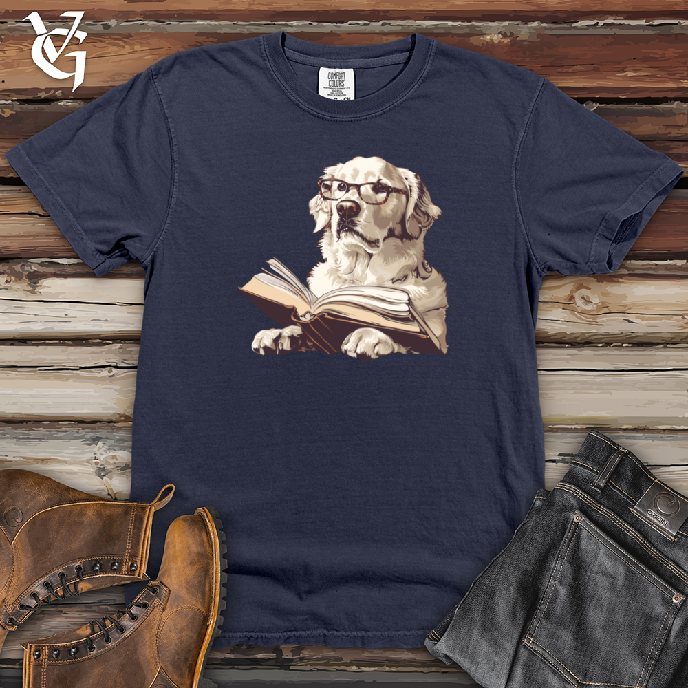 Viking Goods Scholarly Golden Retriever Bookmark Heavy Cotton Comfort Colors Tee Navy / L