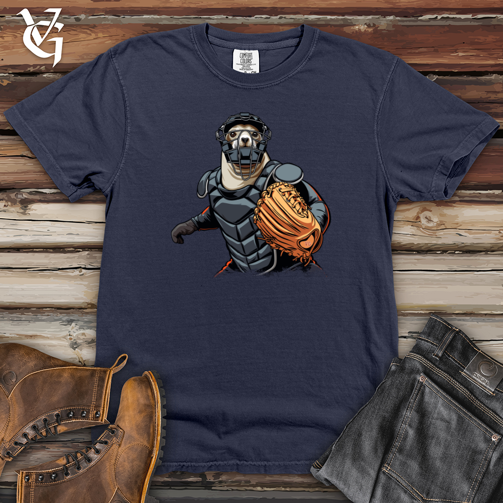 Viking Goods Sloth Baseball Catcher Heavy Cotton Comfort Colors Tee Navy / L