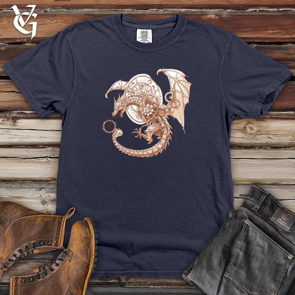 Viking Goods Steampunk Dragon Timepiece Heavy Cotton Comfort Colors Tee Navy / L