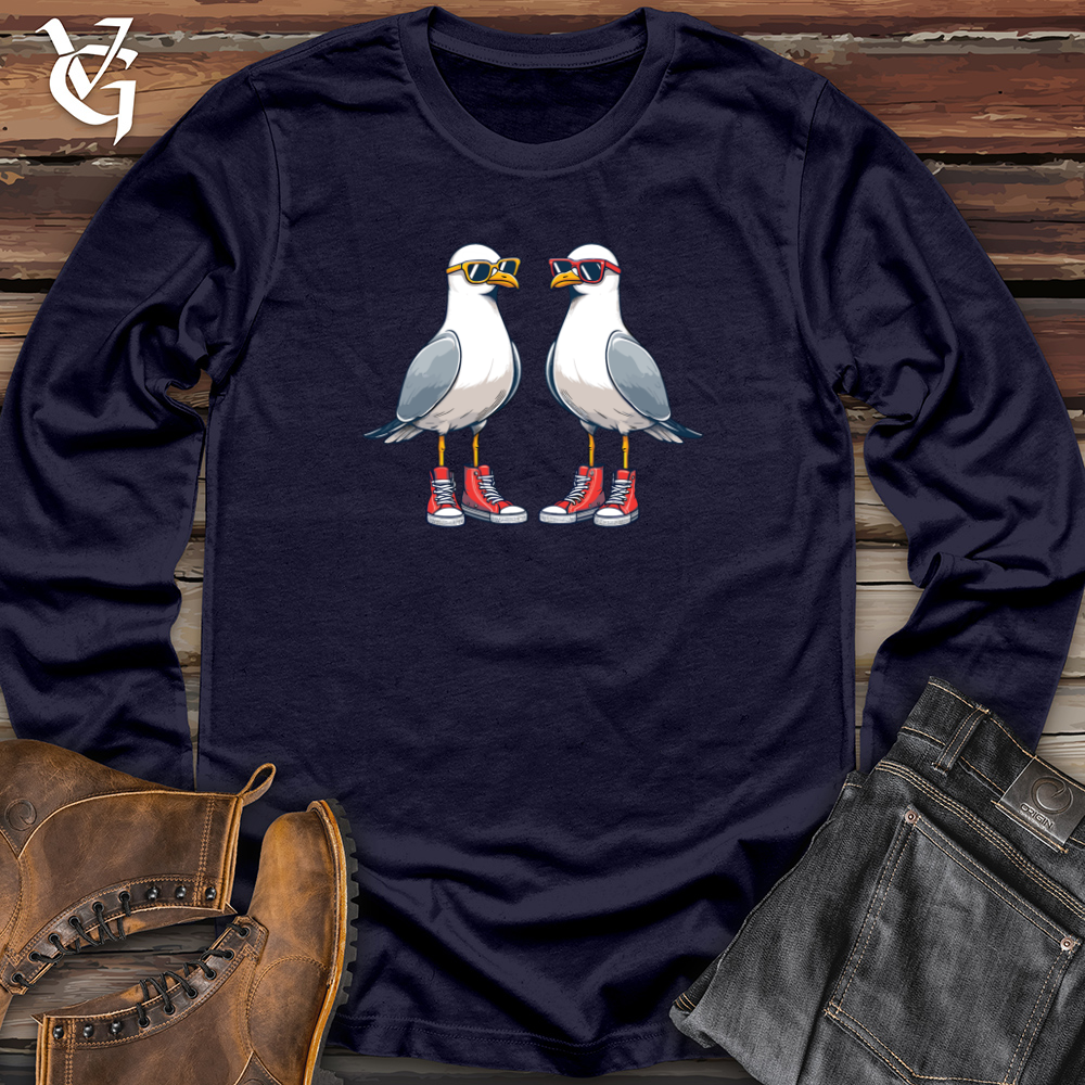 Viking Goods Two quirky Seagulls Long Sleeve Navy / L