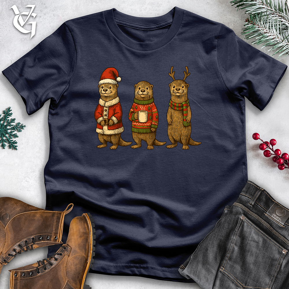 Viking Goods Christmas Dressed Up 3 Otter Softstyle Tee Navy / S