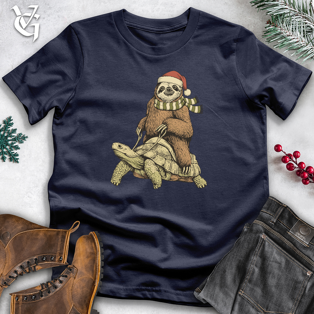 Viking Goods Christmas Sloth With Turtle Softstyle Tee Navy / S