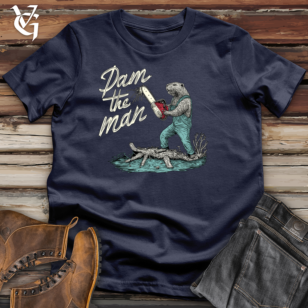 Viking Goods Dam The Man Beaver Softstyle Tee Navy / S