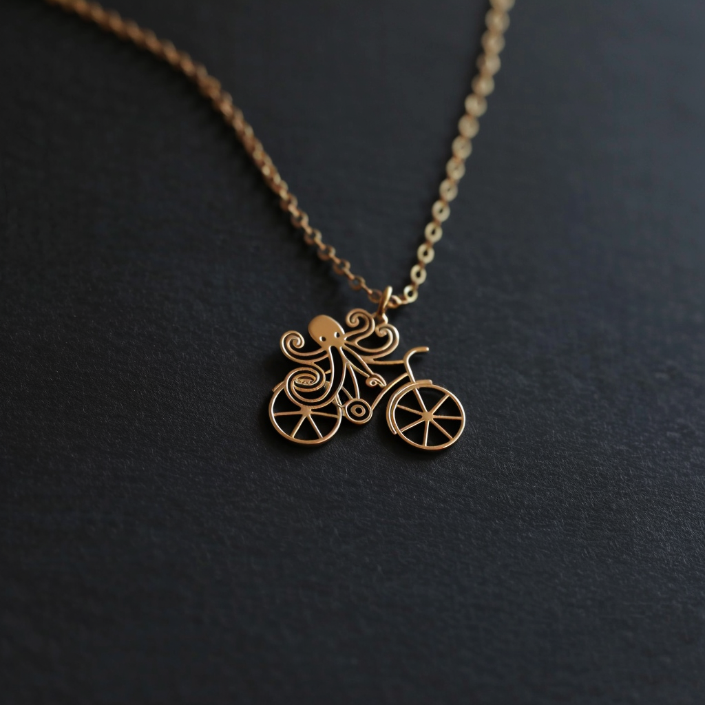 Viking Goods Octopus Riding A Bike Gold Necklace
