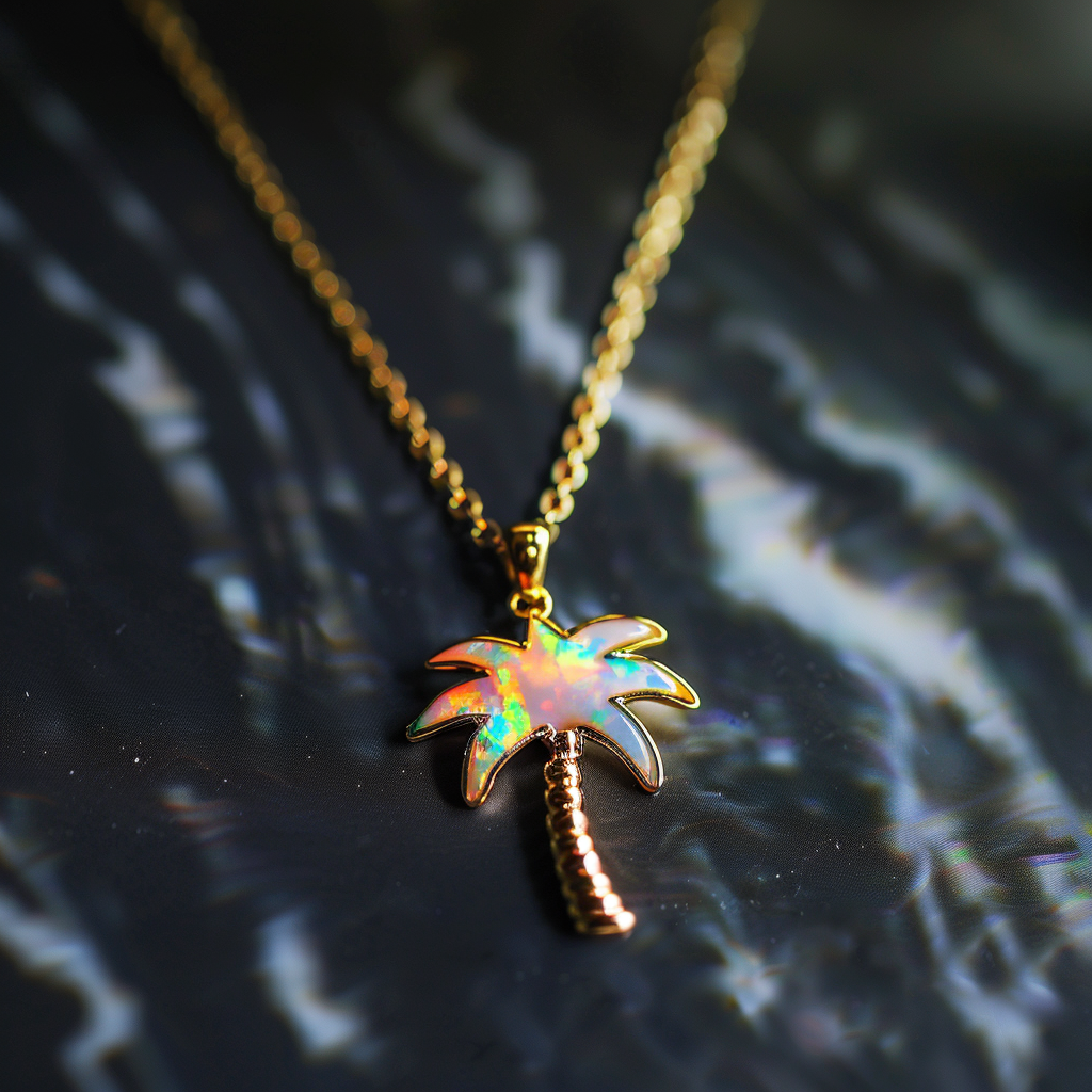 Viking Goods Opal Palm Tree Gold Necklace
