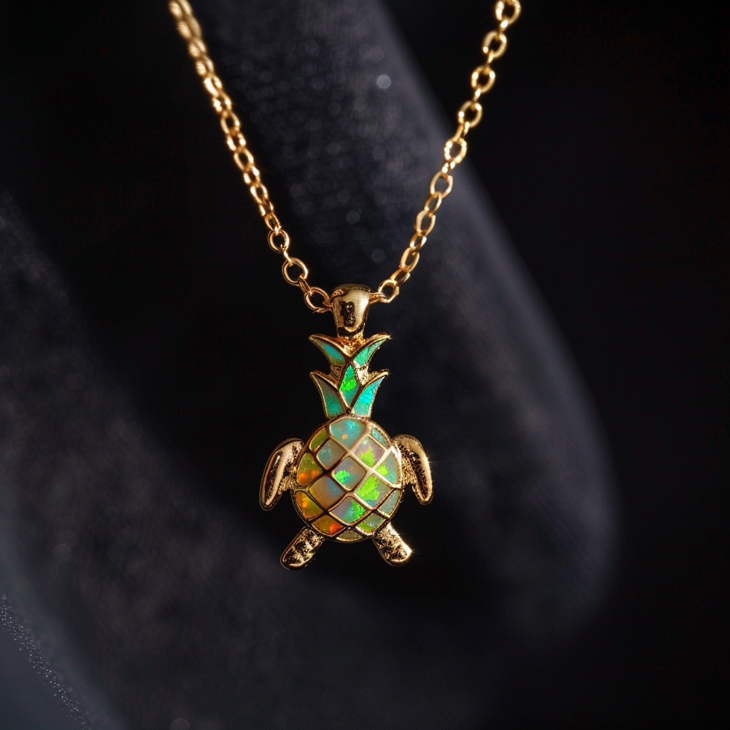 Viking Goods Opal Pineapple Turtle Gold Necklace