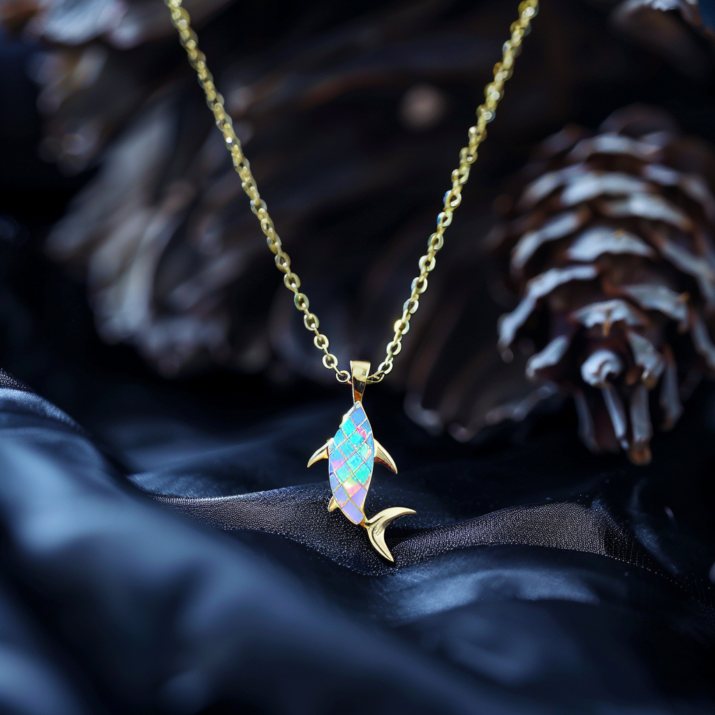 Viking Goods Opal Shark Gold Necklace