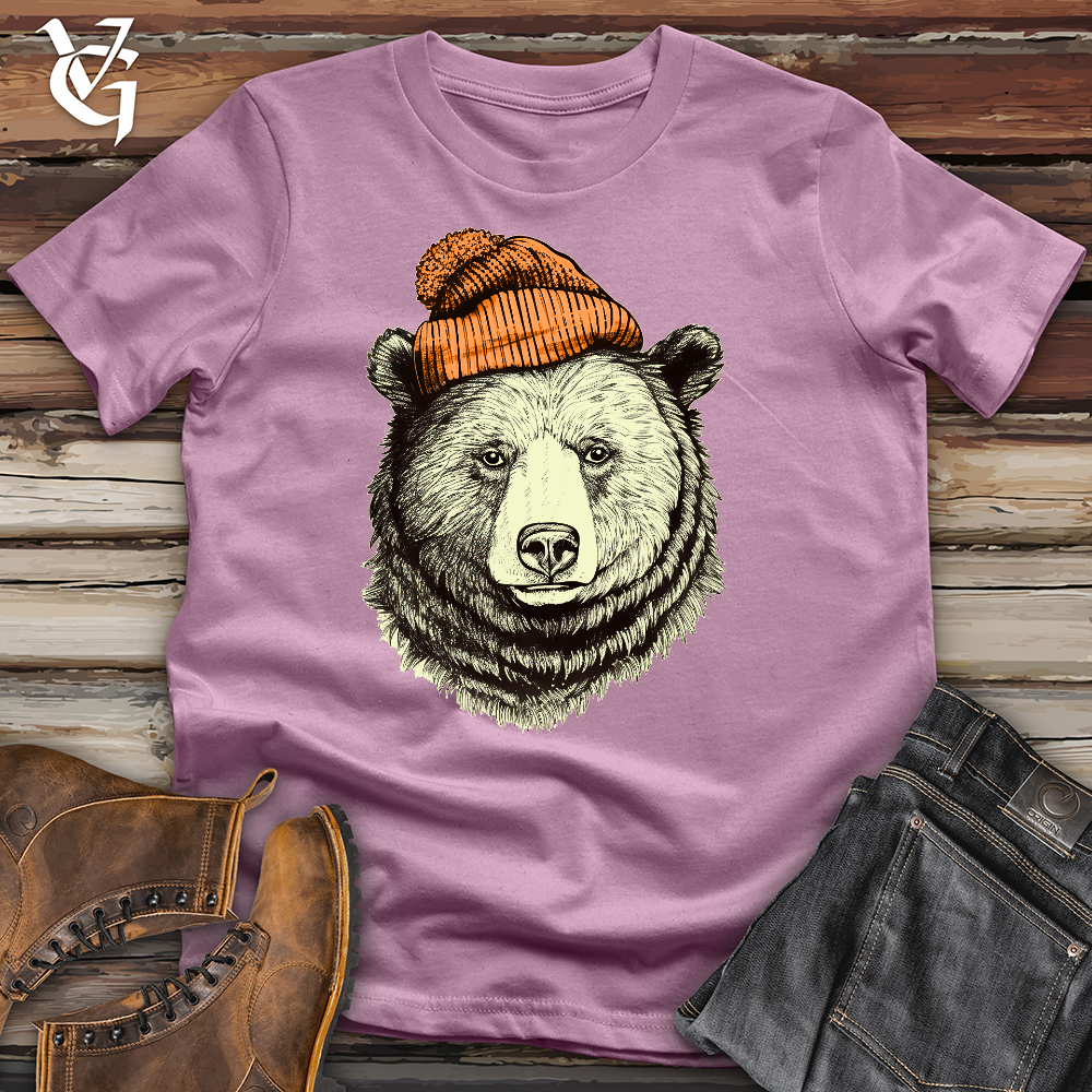 Viking Goods Bear Wearing Hunters Beanie Cotton Tee Orchid / L