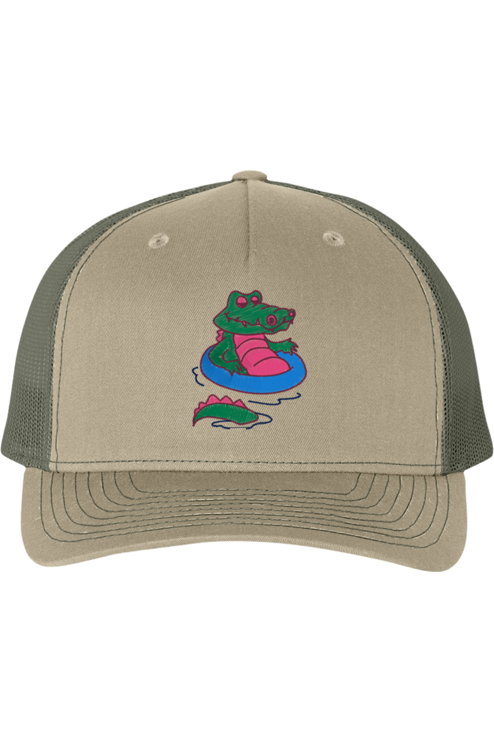 Viking Goods Gator Chillin Embroidered Trucker Cap Pale Khaki/ Loden Green