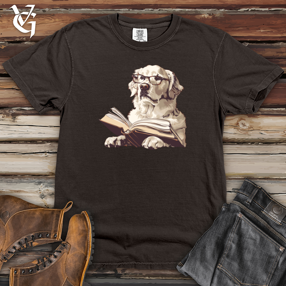 Viking Goods Scholarly Golden Retriever Bookmark Heavy Cotton Comfort Colors Tee Pepper / L