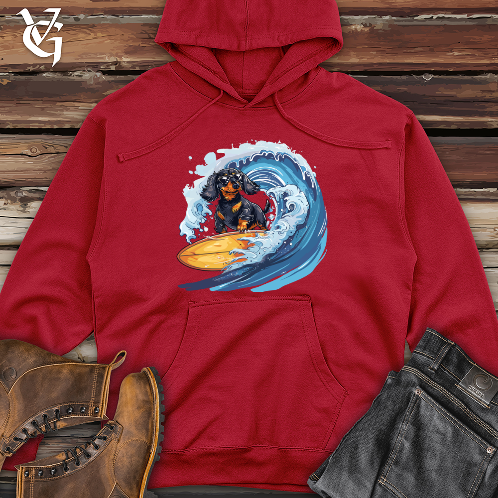 Viking Goods Dachshund Surfer Splash Midweight Hooded Sweatshirt Red / L