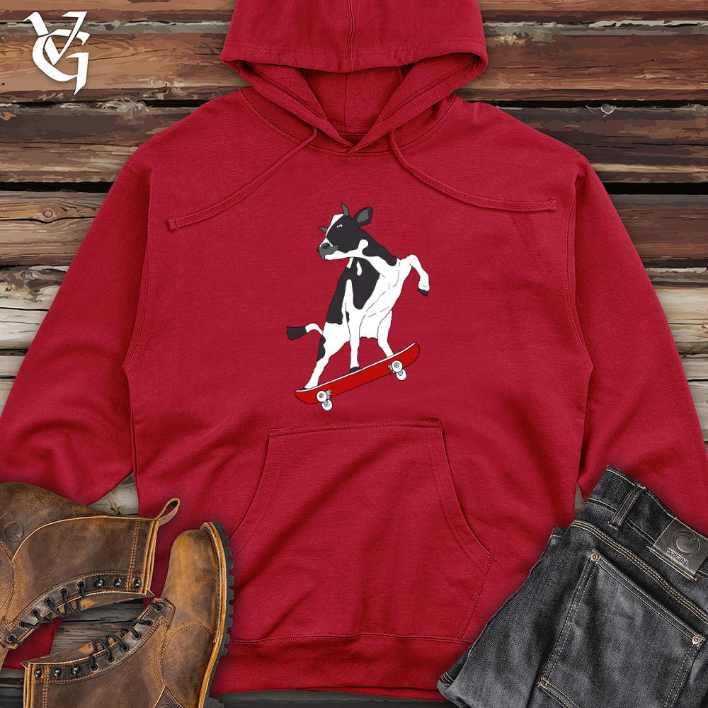 Viking Goods Skateboarding Cow Midweight Hooded Sweatshirt Red / L