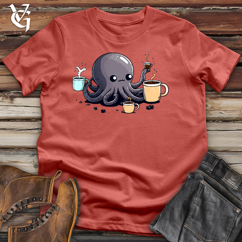 Viking Goods Octopus Coffee Addict Cotton Tee Rust / L
