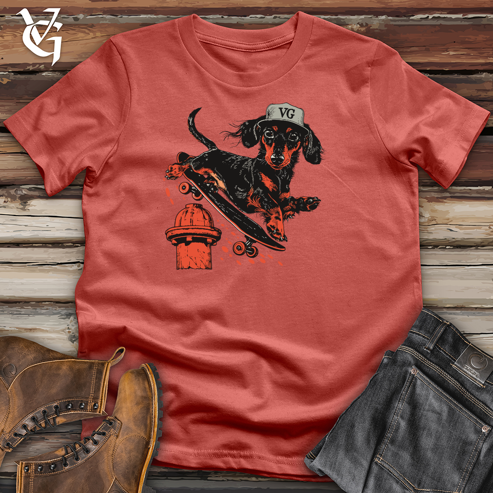 Viking Goods Skateboarding Dachshund Daredevil Cotton Tee Rust / L