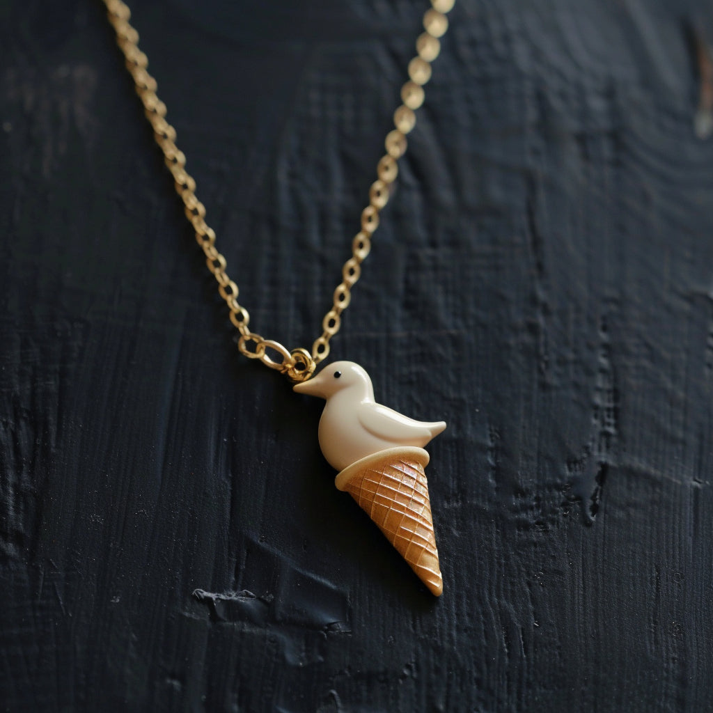 Viking Goods Sea Gull Ice Cream Cone Gold Necklace