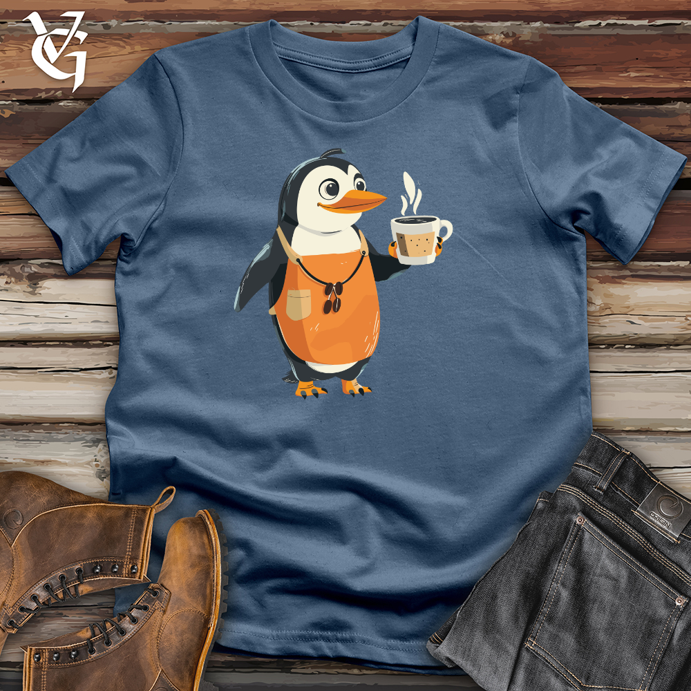 Viking Goods Barista Penguin Brew Cotton Tee Steel Blue / L