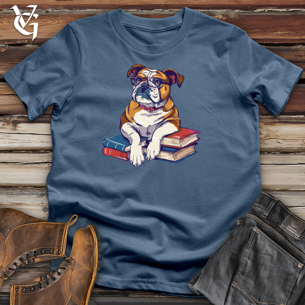 Viking Goods Bulldog Librarian Wisdom Cotton Tee Steel Blue / L