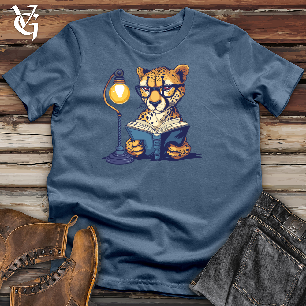 Viking Goods Cheetah Bookworm Study Cotton Tee Steel Blue / L
