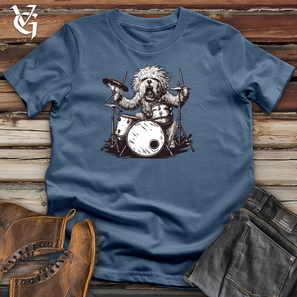 Viking Goods Dog Rockstar Drummer Cotton Tee Steel Blue / L