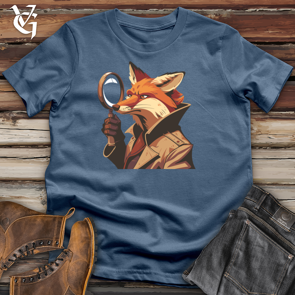 Viking Goods Fox Detective Sleuth Cotton Tee Steel Blue / L