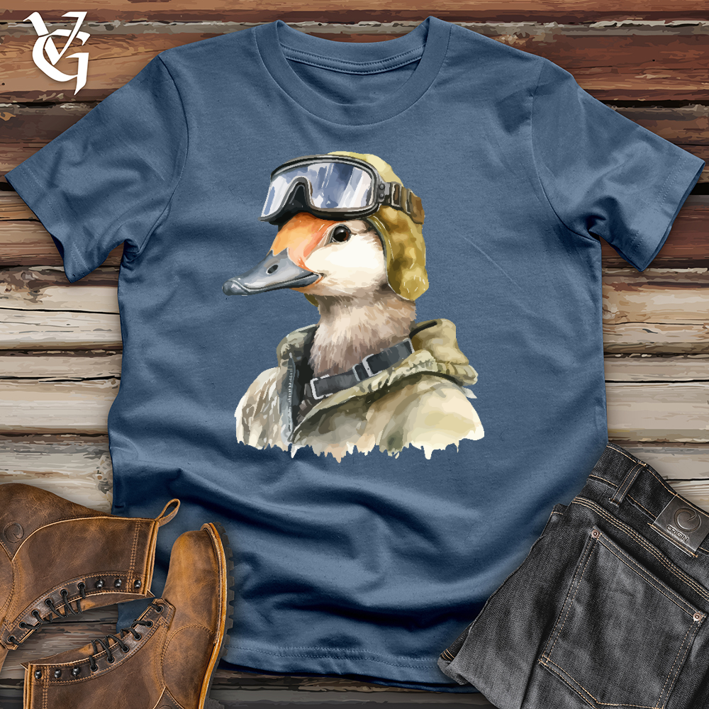 Viking Goods Funny Goose Aviator Hat Cotton Tee Steel Blue / L