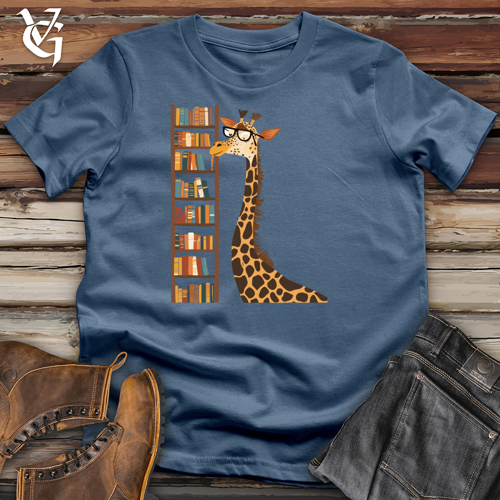Viking Goods Giraffe Librarian Look Cotton Tee Steel Blue / L
